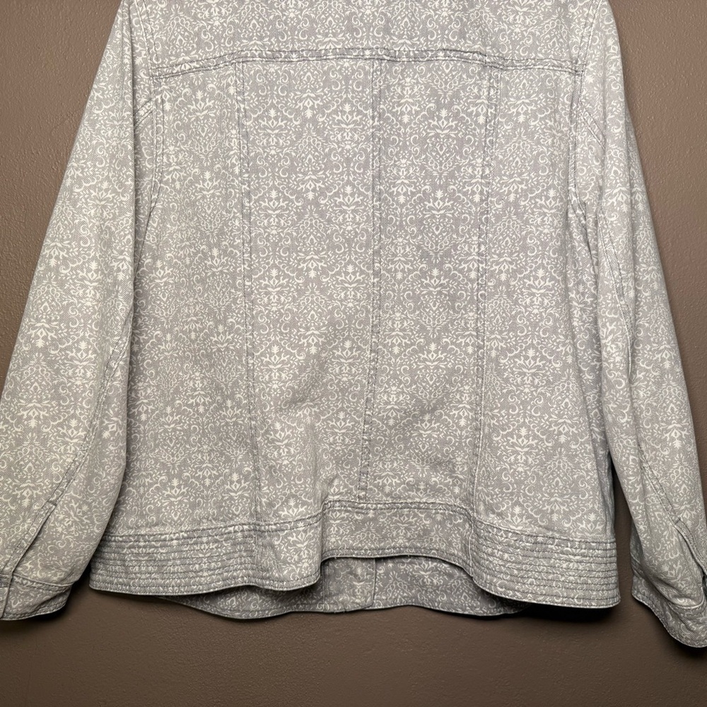 Ruff Hewn Gray & White Cotton Denim Moto Jacket Women's Plus Size 2X Streetwear - Picture 11 of 15